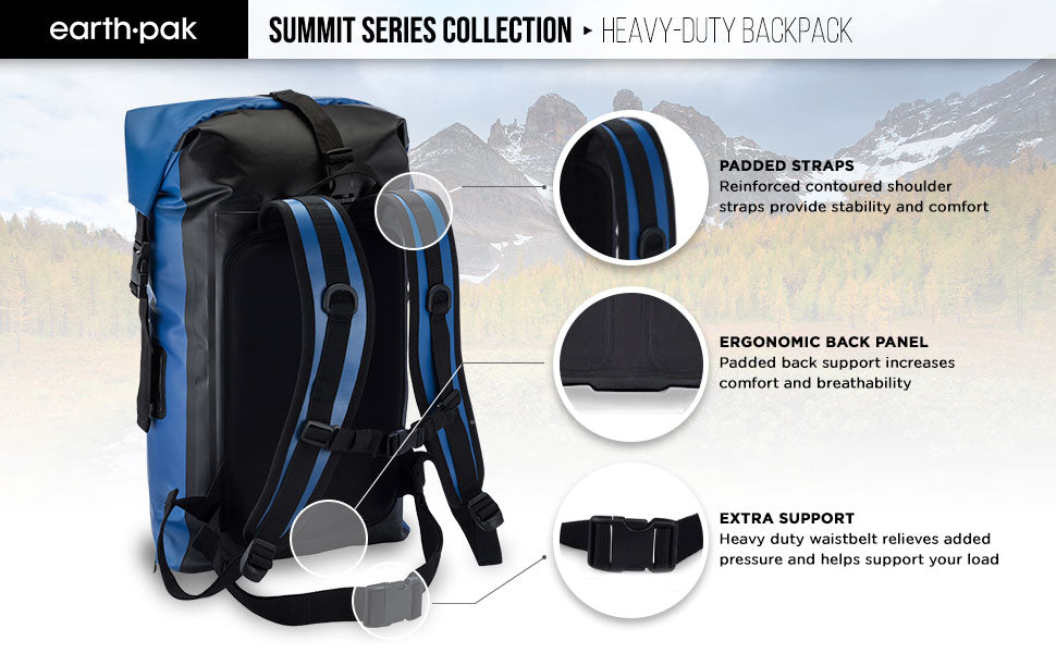 Earth Pak- Summit Series Rucksack Waterproof Dry Bag Backpack Heavy Duty Roll-Top Closure and Cushioned Padded Back Panel