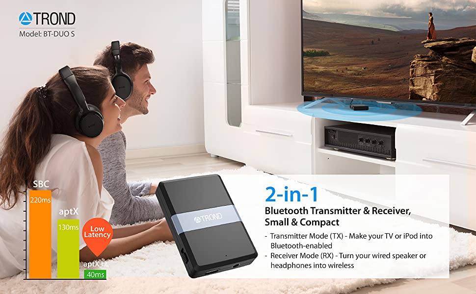 TROND Bluetooth Transmitter Receiver 5.0, 2in1 Wireless 3.5mm Audio
