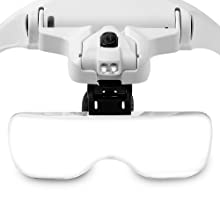 Fancii LED Illuminated Hands Free Head Magnifier Visor - 1X to 3.5X Zoom with 5 Detachable Lenses - Head Mounted Lighted Magnifying Glasses for Reading, Jewellery Loupe, Watch and Electronic Repair